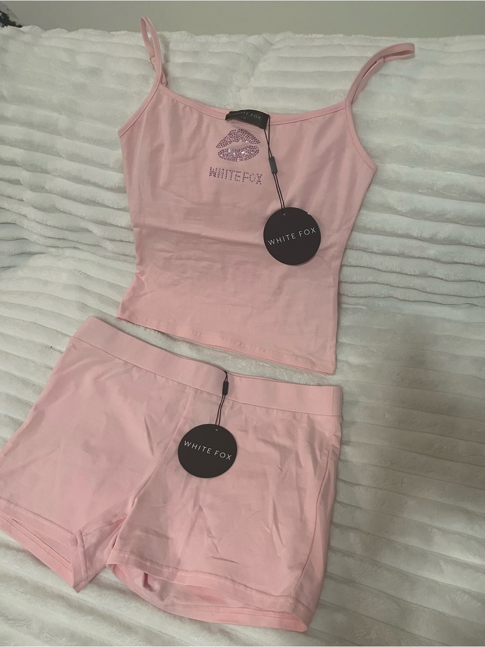 Pink White Fox Boutique Shorts/Tank Set